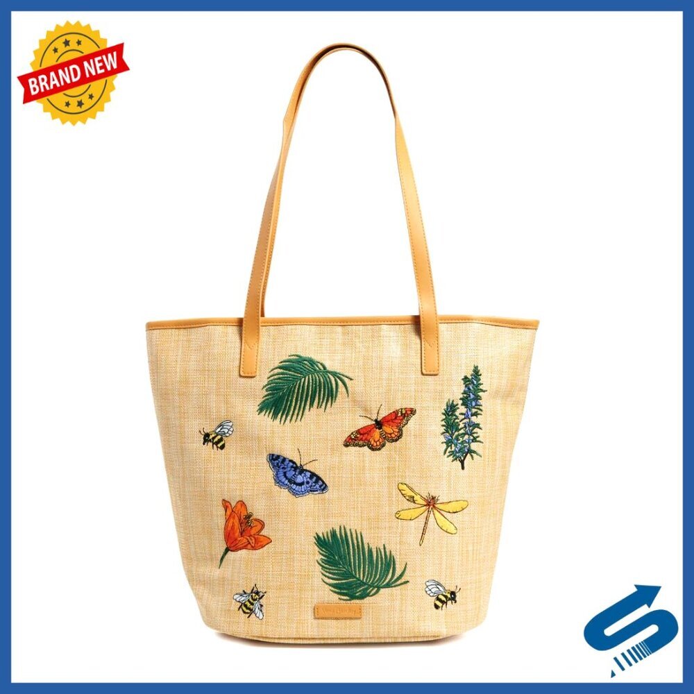 Straw Bucket Tote Bag Chic Lightweight Everyday Tote with Zip Pocket